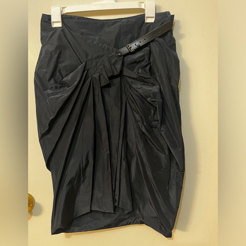 NWT PAUW Amsterdam Navy Taffeta Asymmetrical Ruffled Belted Skirt Sz 2